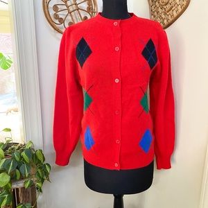 Vintage 80s Lambswool/Angora Argyle Cardigan